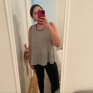 Pleated B&W Polka Dot Tank Top